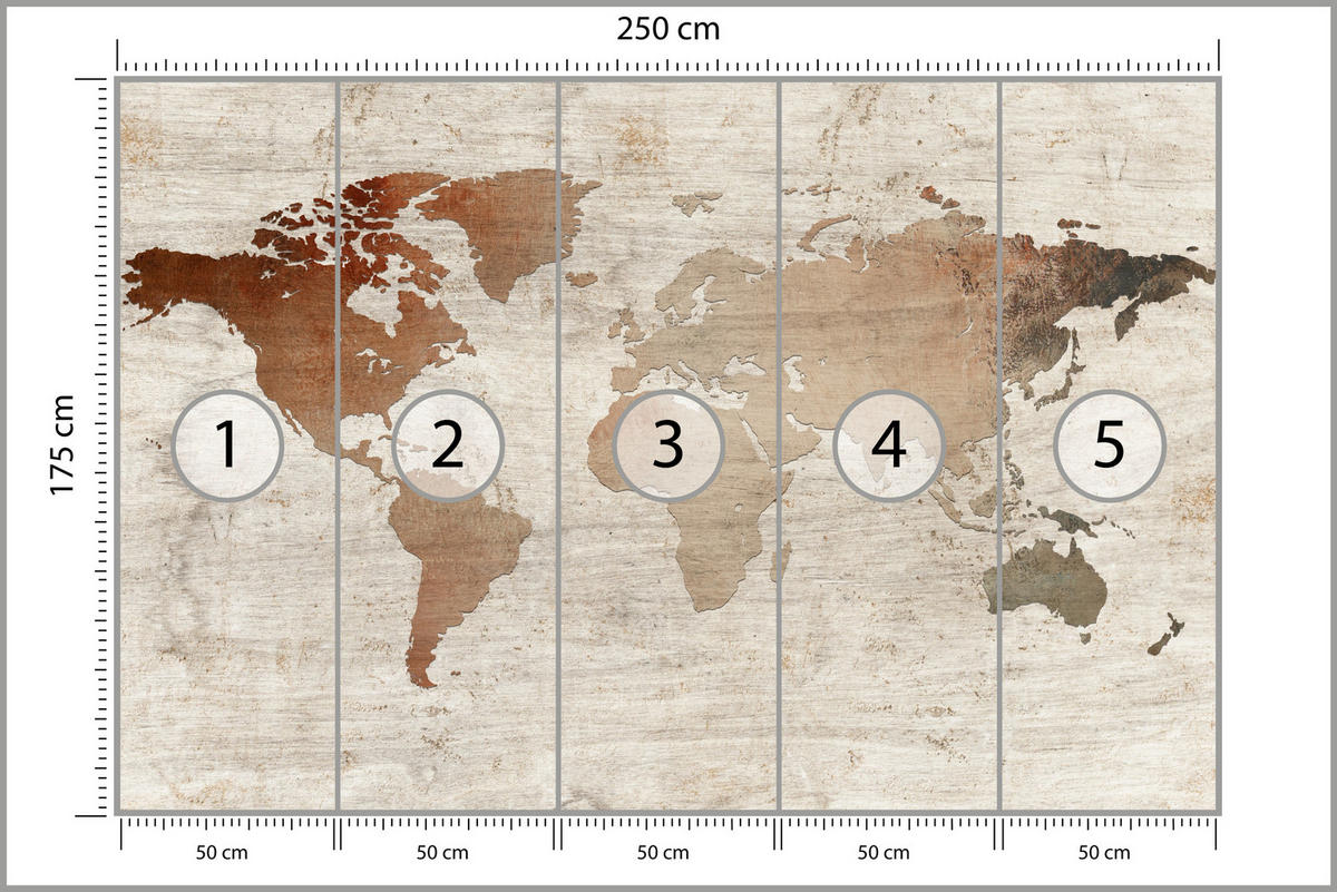 FOTOTAPETE für Wohnzimmer Vintage Karte Holz Hintergrund Retro 250x175 - Beige/Braun, Papier (250/175cm) - Muralo