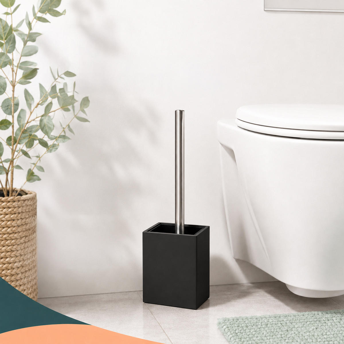 WC-ŠTĚTKA Černá s držákem bambus - černá, kov/dřevo (9.5/37/9.5cm) - Relaxdays