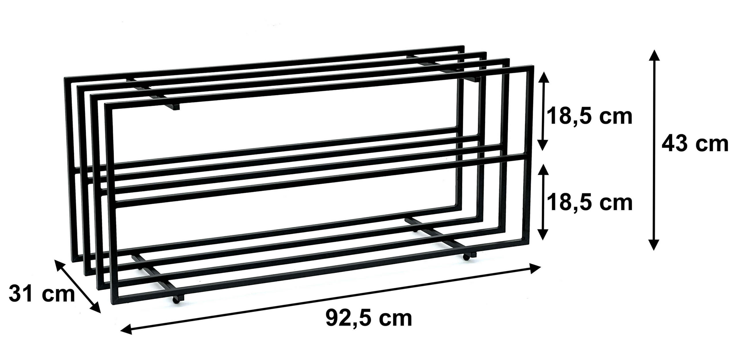 SCHUHREGAL Metall Schwarz 3 Ebenen - Schwarz, Metall (92.5/43/31cm) - DanDiBo