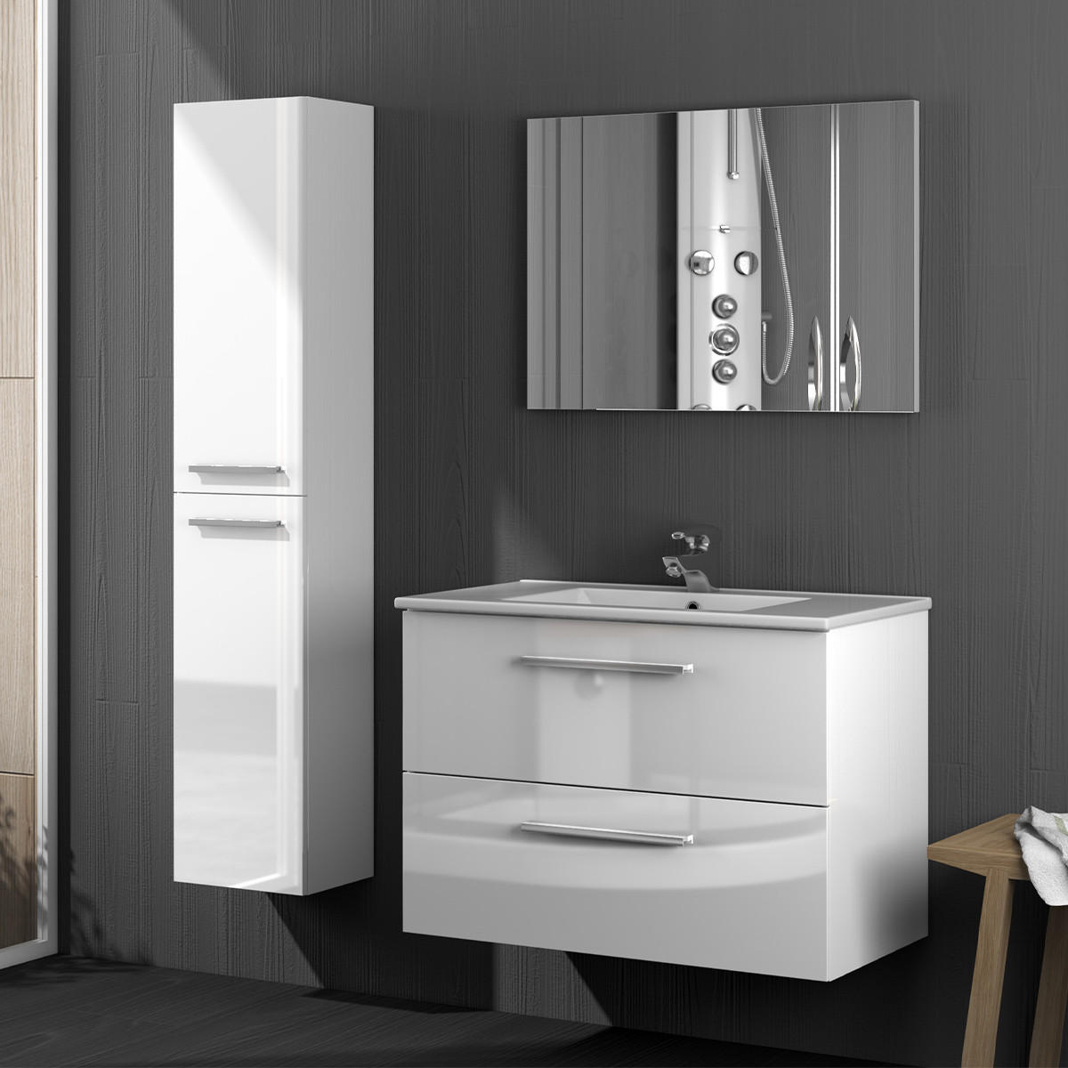 HÄNGESÄULE mit 2 Türen H140 cm - Weiß, Holzwerkstoff (26/140/30cm) - Calicosy