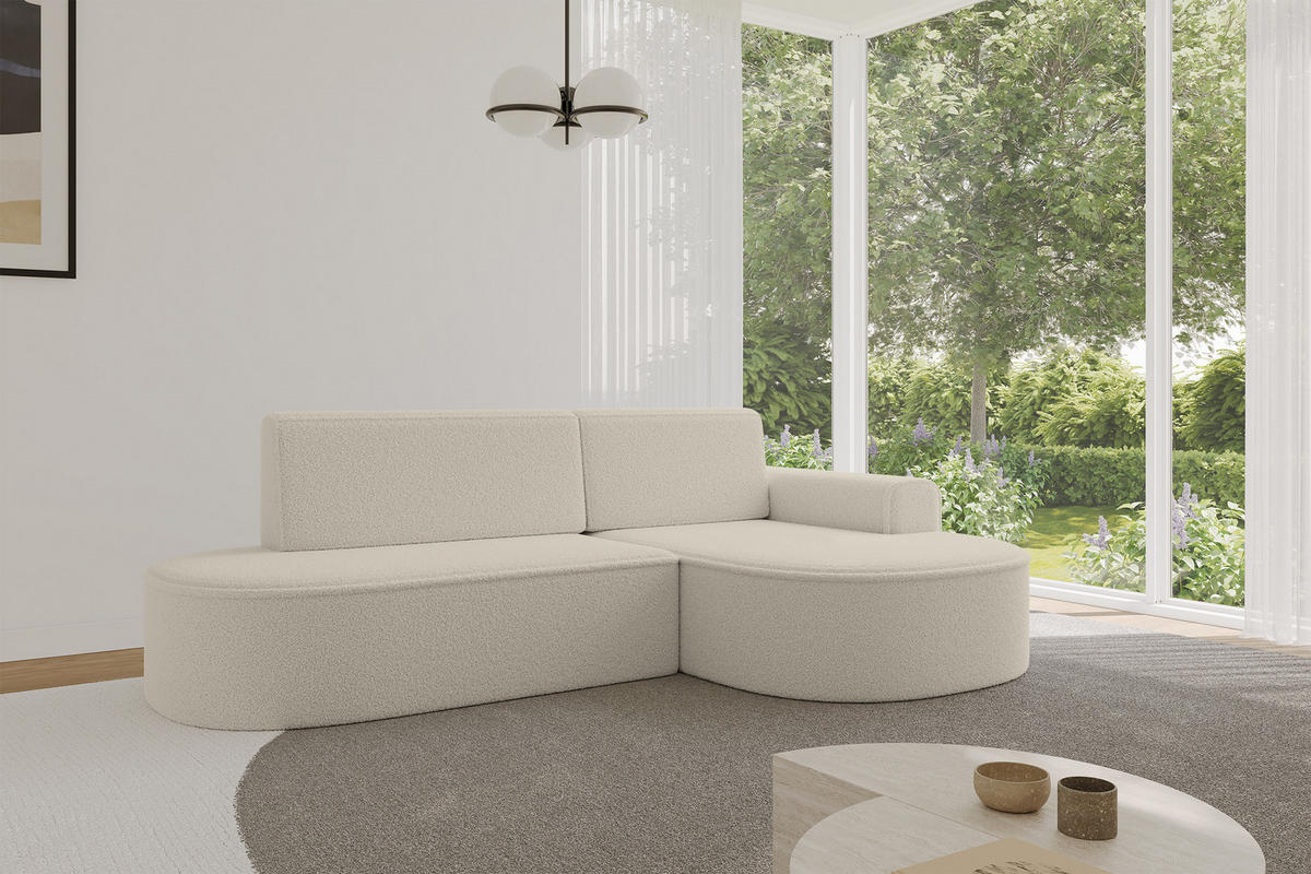 ECKSOFA mit Schlaffunktion und Bettkasten Ottomane Rechts MARI-L1-S - 283x167x73 cm Beige Bouclé - Beige/Schwarz, Holzwerkstoff/Kunststoff (167/283cm) - ALTDECOR