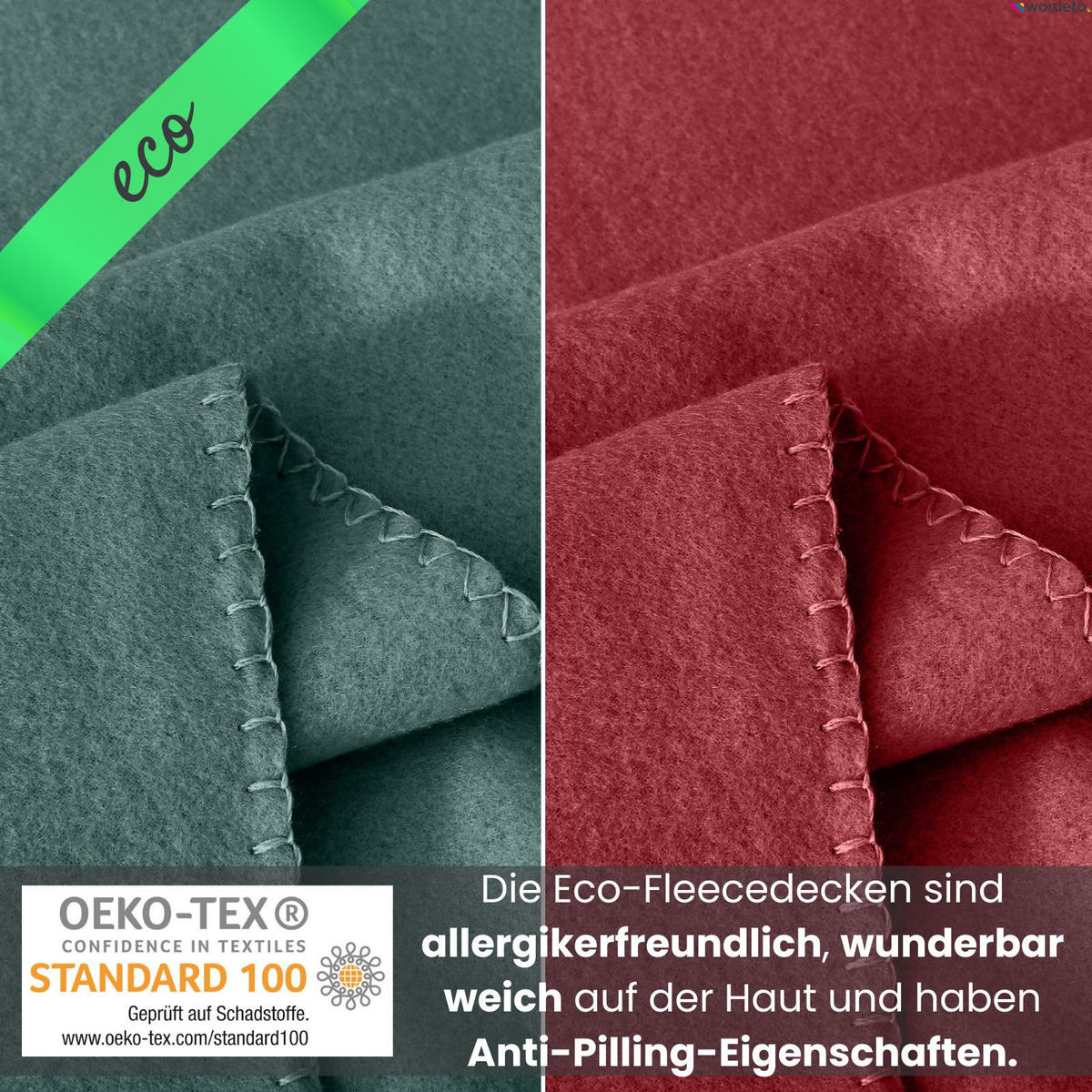 FLEECEDECKE eco-line dunkelrot 130/160 cm aus 100% recyceltem Material Kettelrand Anti-Pilling - Bordeaux, Textil (130/160cm) - wometo