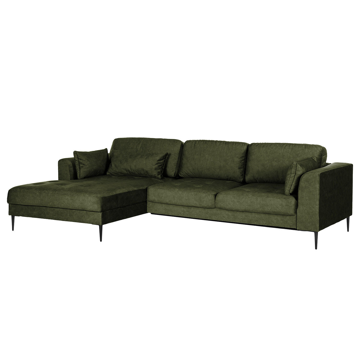 ECKSOFA mit Longchair - Dunkelgrün, Textil/Metall (275/168cm) - home24