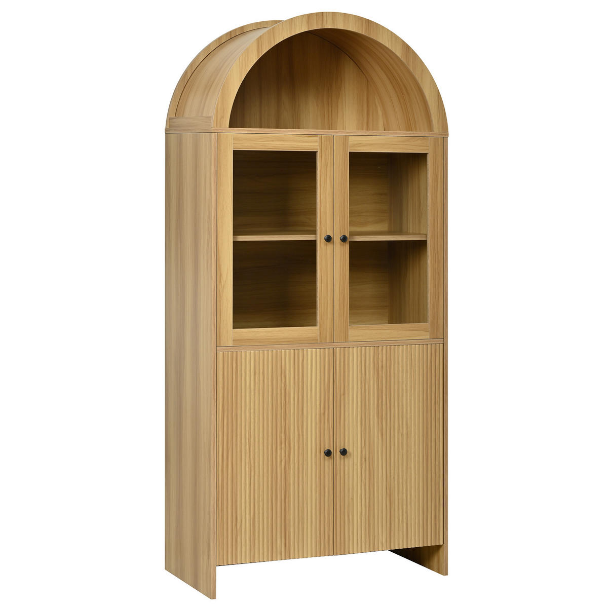 VITRINENSCHRANK 78/40/176 cm mit Glastüren, gewölbtem Design und Wellenfront aus Spanplatte, Natur - Naturfarben, Holzwerkstoff (78/176/40cm) - Redom