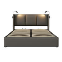 POLSTERBETT 160/200 cm Grau aus PU mit Bettkasten und Leselicht - Grau, Kunststoff (160/200cm) - OKMYHOME
