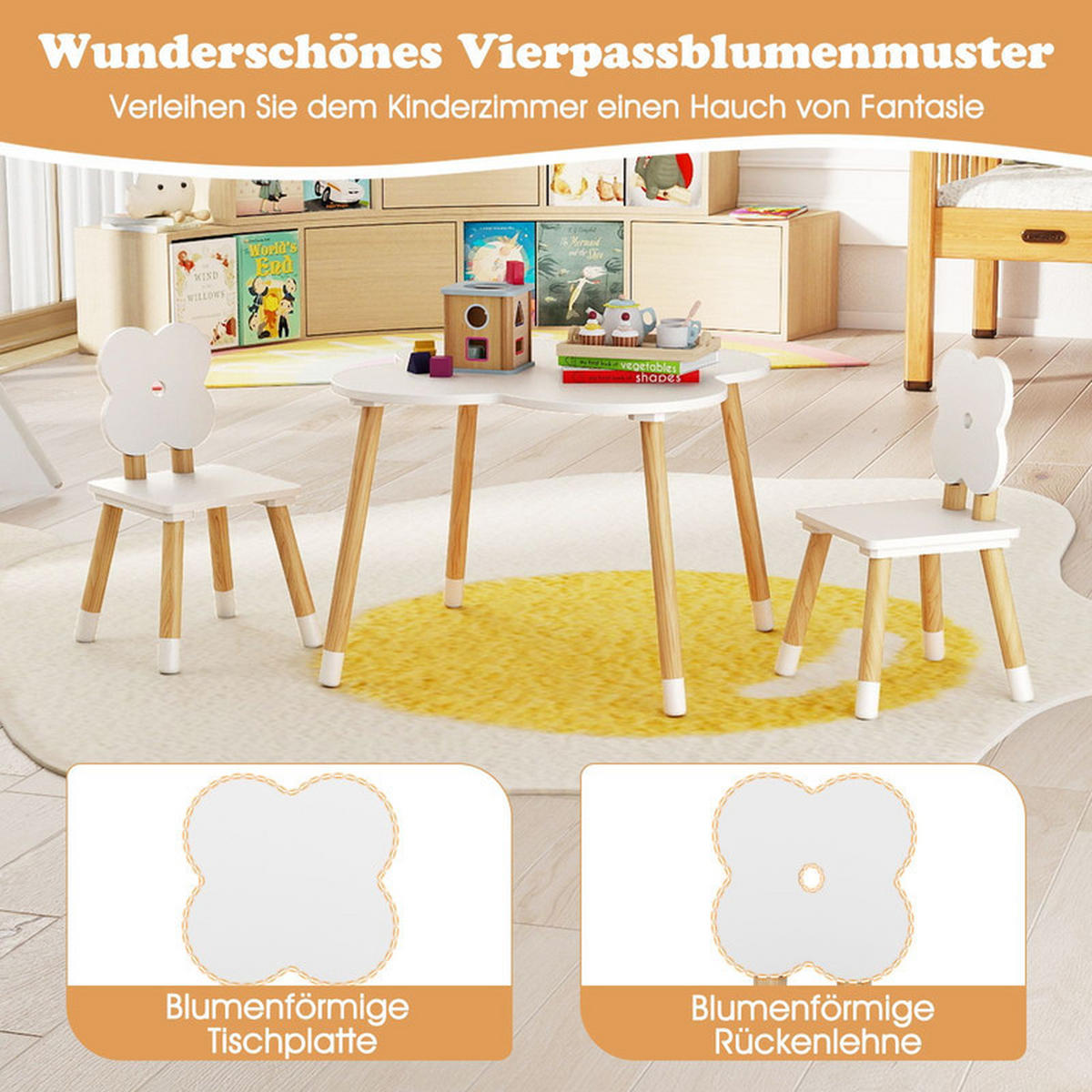 KINDERTISCH mit stuhl weiß(3-tlg) - Weiß, Holzwerkstoff (60/44/60cm) - COSTWAY