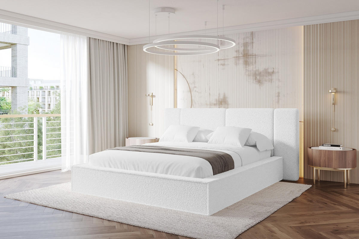 POLSTERBETT mit Bettkasten und Lattenrost, Boxbett ohne Matratze - RIVO 180x200 Weiß - Weiß, Holzwerkstoff/Textil (180/200cm) - ALTDECOR