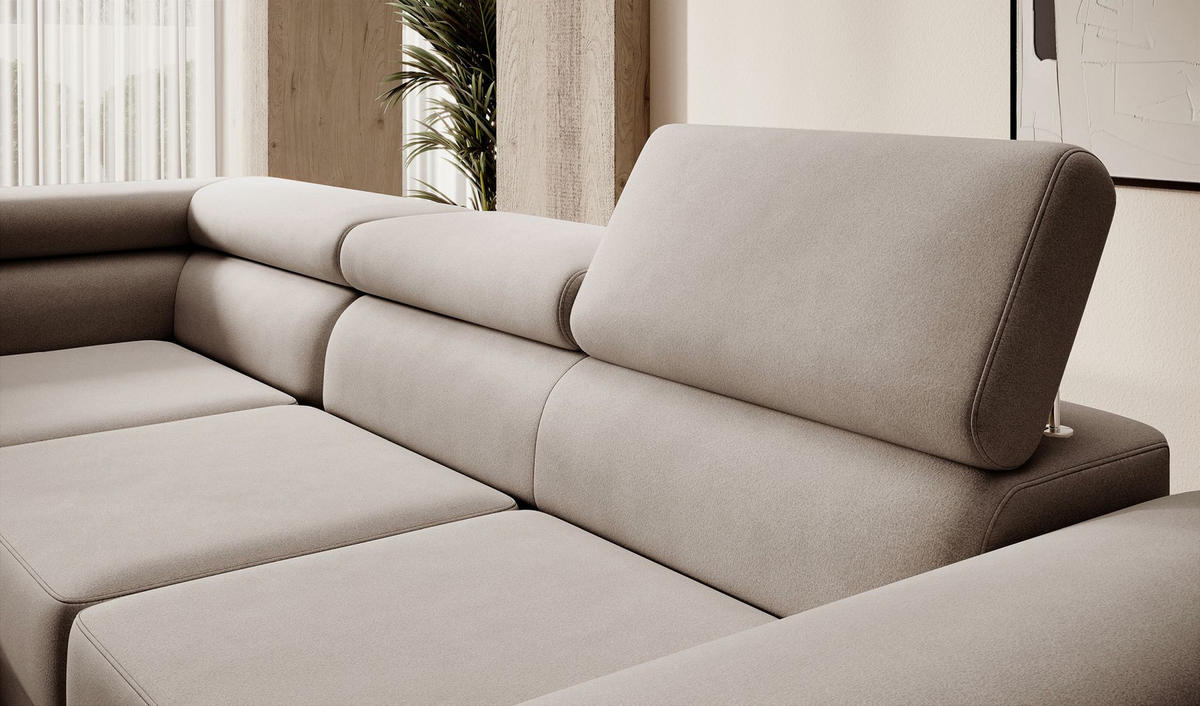 ECKSOFA Stevil Beige Velours - Beige/Silberfarben, Textil/Metall (275/203cm) - Selsey
