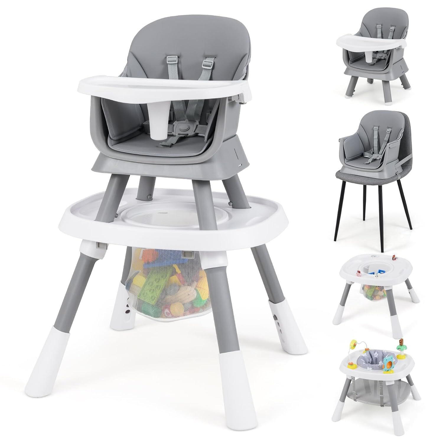 BABYHOCHSTUHL mit abnehmbarem Tablett grau - Grau, Kunststoff (60/93/60cm) - COSTWAY