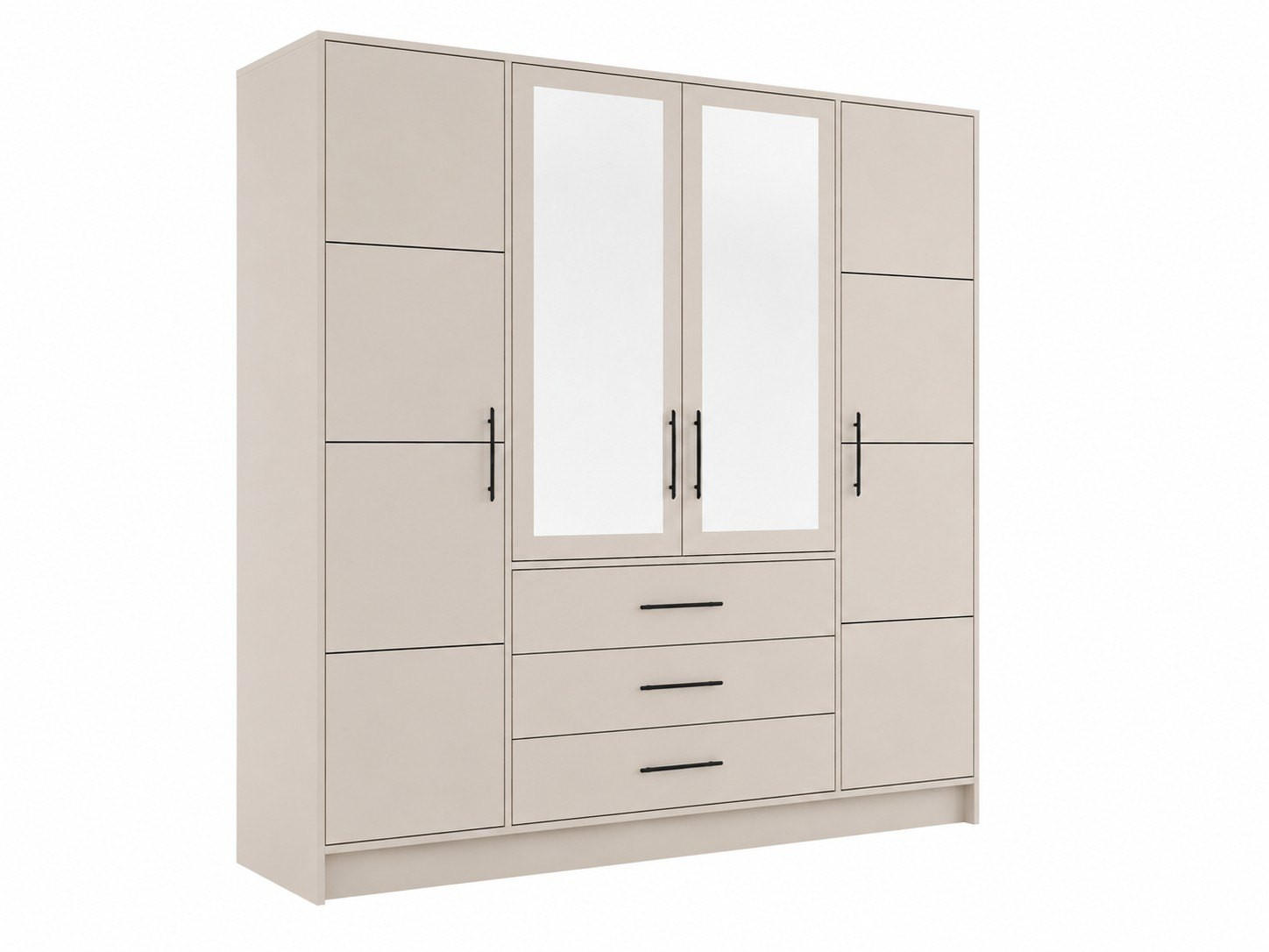 DREHTÜRENSCHRANK ELISE 196/200/57,5cm 4-türig mit Spiegel Kaschmir - Kaschmir, Holzwerkstoff (196/200/57.5cm) - MASSENO
