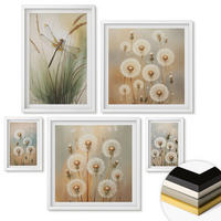 WANDBILDER 5er-Set - 50x50 cm & 20x30 cm & 40x60 cm Weißer Rahmen - Weiße Löwenzahnblüten auf hellem Hintergrund - Weiß, Kunststoff (40/60cm) - ArtPrintCave