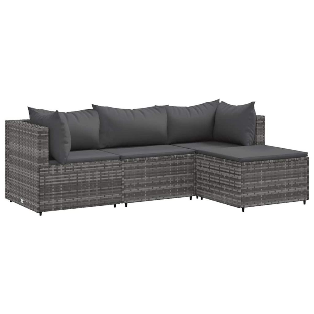 GARTEN-LOUNGE-SET 4-TLG. Mit Kissen Grau Poly Rattan - Grau, Kunststoff - vidaXL