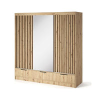 SCHIEBETÜRENSCHRANK - Schrank Yoga 180 mit Spiegel - Eiche Artisan - Schwarz/Eiche Artisan, Holzwerkstoff/Metall (180/204/60cm) - Möblo