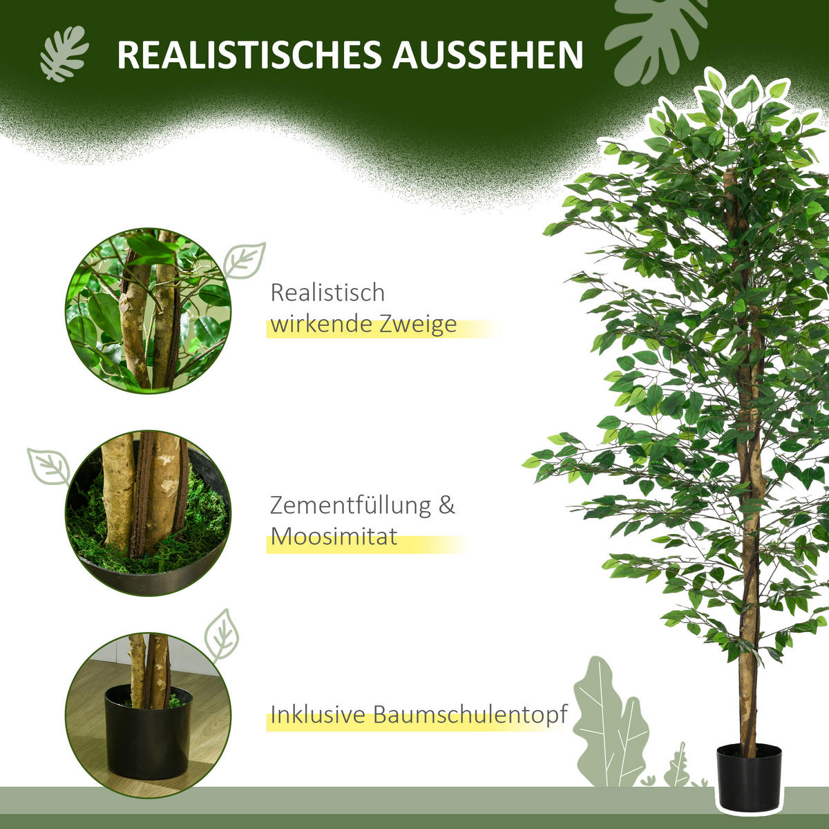 KÜNSTLICHE Pflanzen Grün 17.5/17.5/180.0cm - Grün, Kunststoff (180cm)