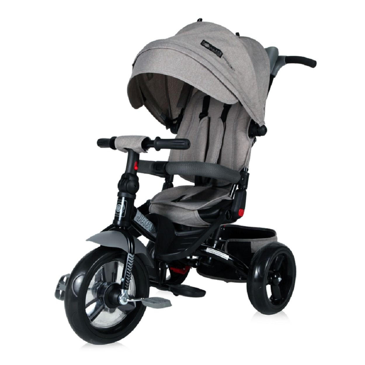 DREIRAD Jaguar 4 in 1 dunkelgrau Schiebestange Sitz drehbar, verstellbar, Faltdach - Grau, Metall (120/53/103cm) - Lorelli