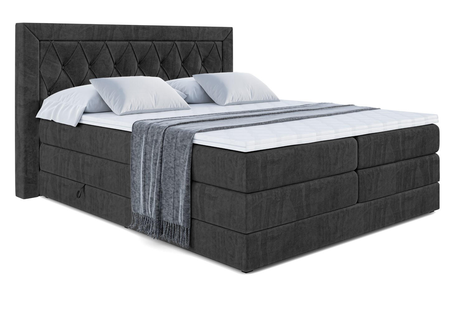 BOXSPRINGBETT NOEL KING - 200 x 200 - H3/H4 - Schwarz - Schwarz, Holzwerkstoff (200/200cm) - ALTDECOR