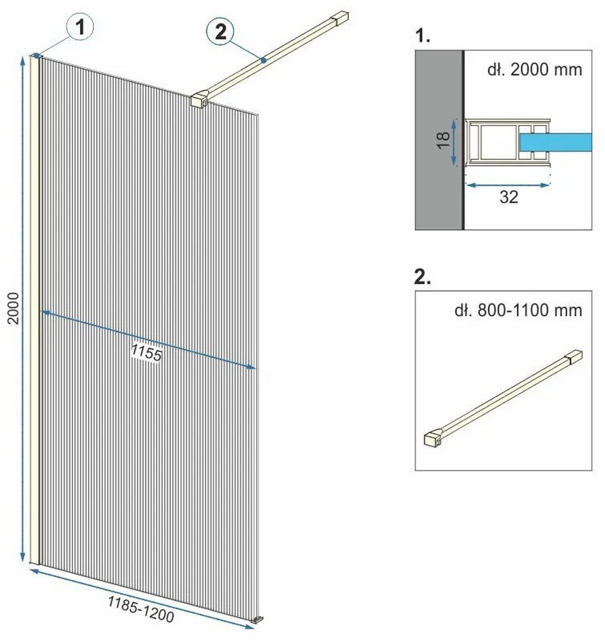 DUSCHWAND Rea Aero Intimo Black Mat 120 - Schwarz, Glas (120/200cm) - REA