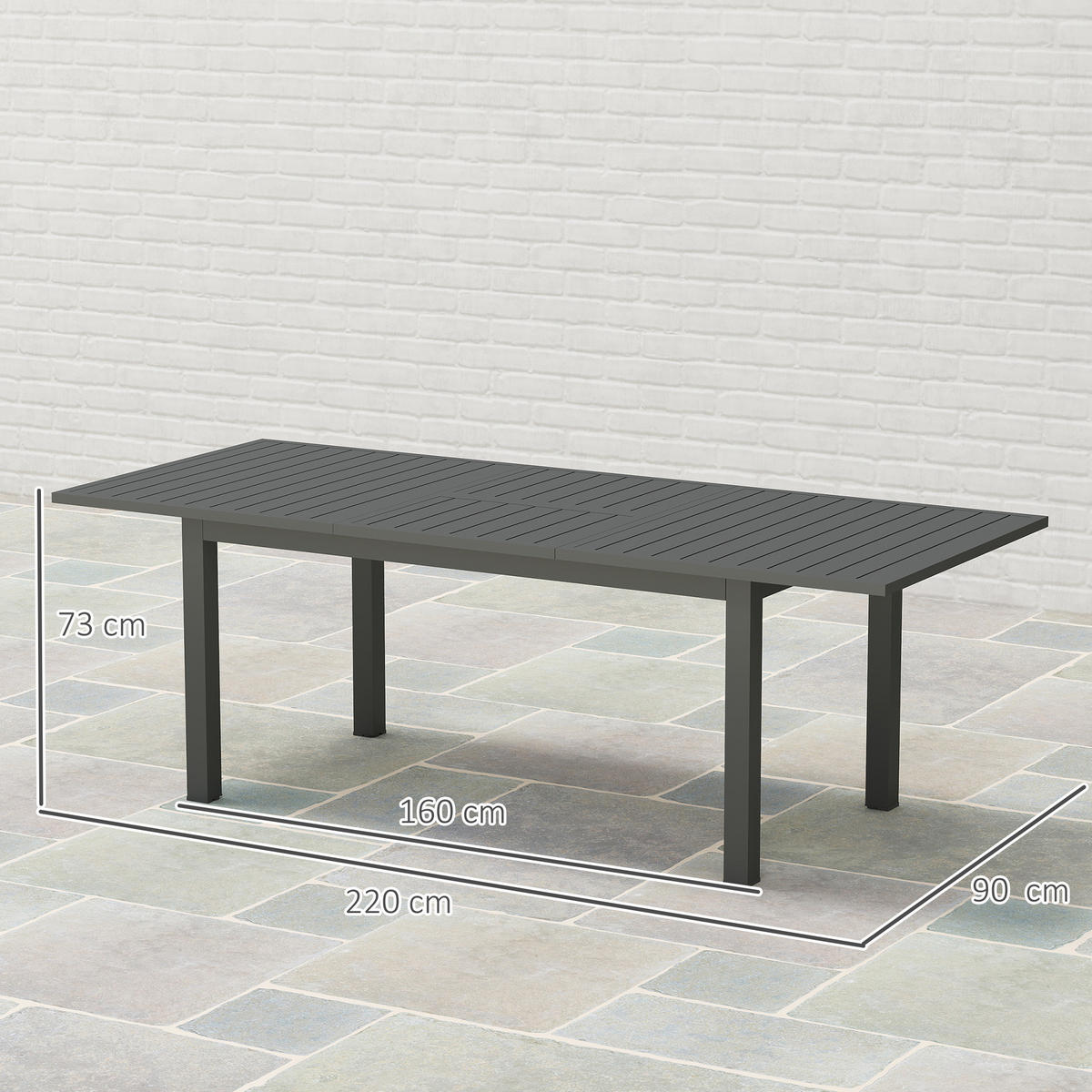 GARTENTISCH Erweitert Aluminium 160/220 x 90 cm - Grau, Metall (220/90/73cm) - Outsunny