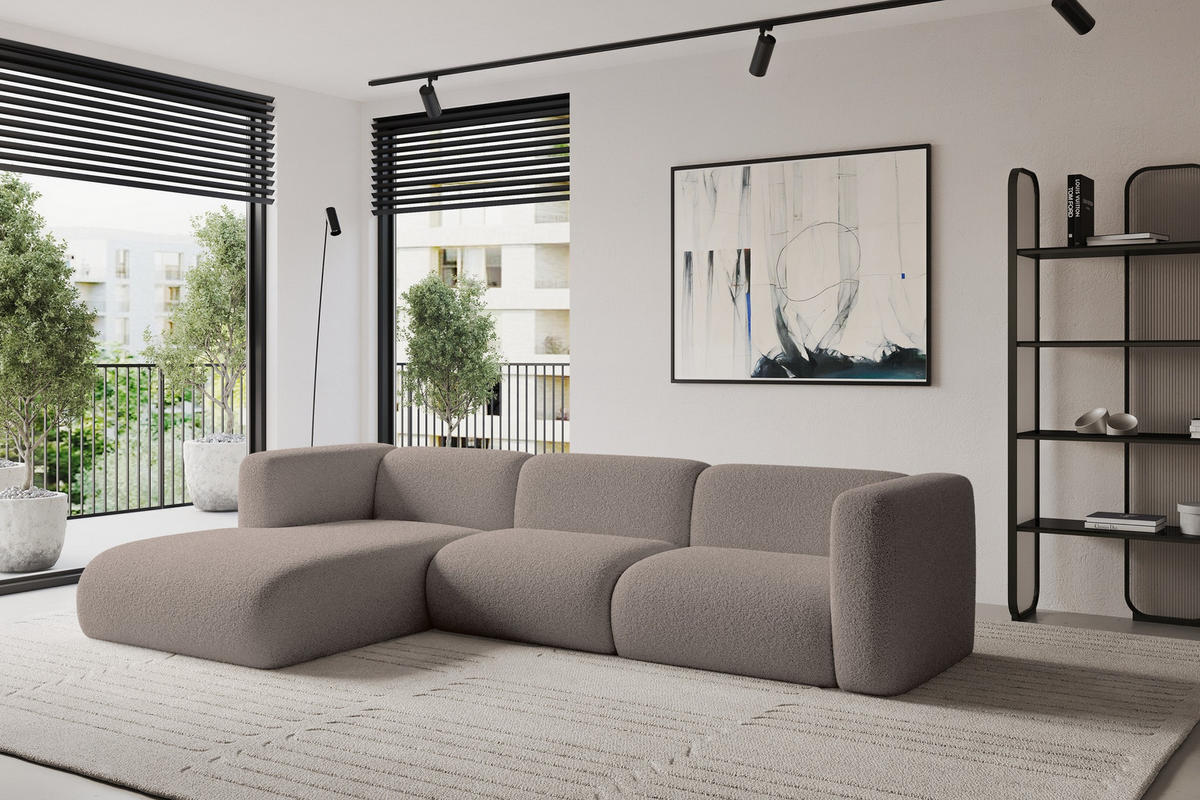 ECKSOFA Ottomane Links MIRA-L2 318x179x89 Braun Bouclé - Dunkelbraun/Schwarz, Holzwerkstoff/Kunststoff (318/179cm) - ALTDECOR