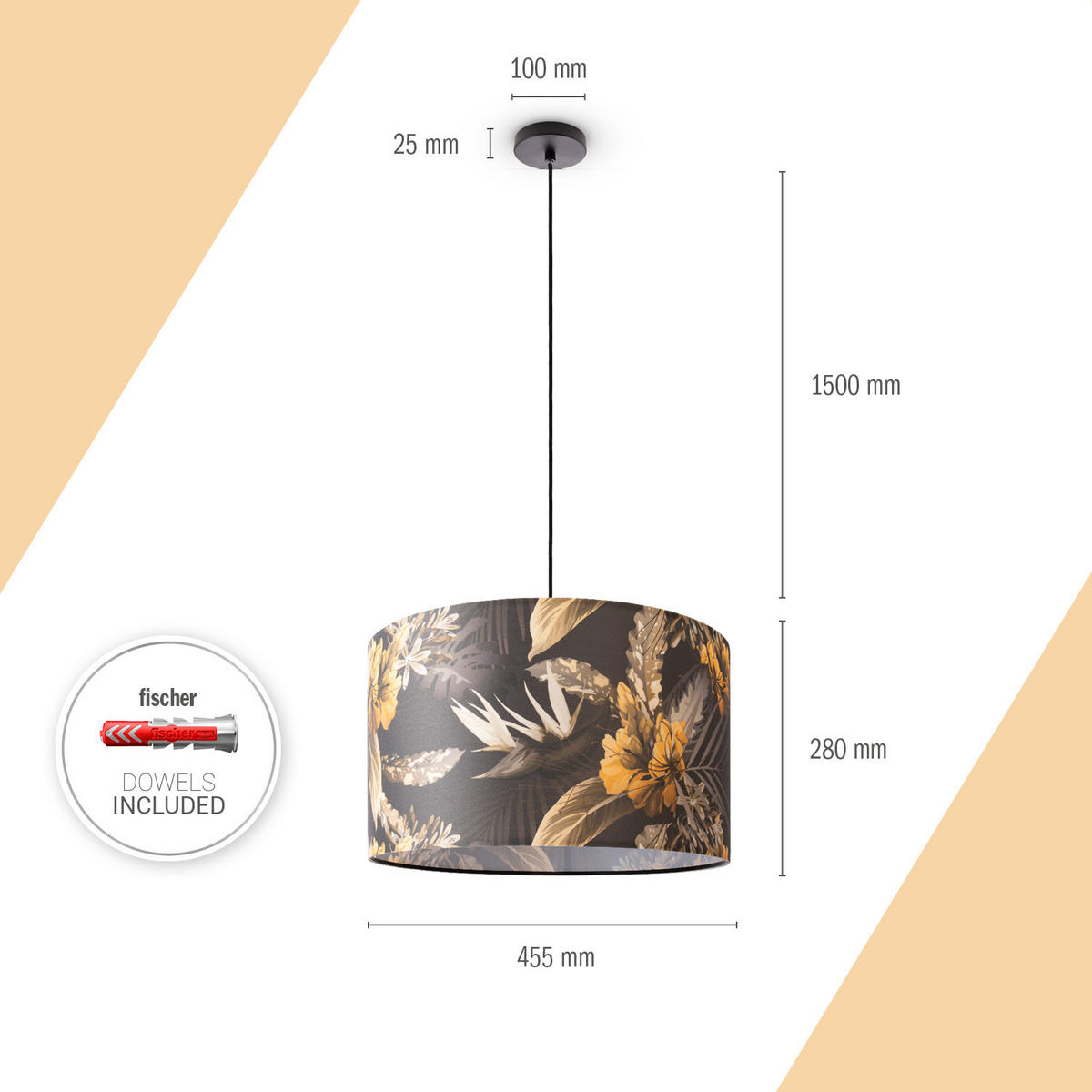 PENDELLEUCHTE Hugo Pd1 Flo 004 - Gelb/Schwarz, Metall (45.5/45.5/27cm) - Paco Home