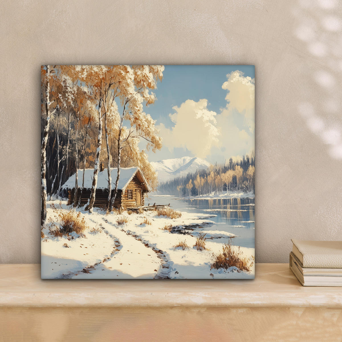 LEINWANDBILD Winter - Schnee - Zuhause - Natur 20x20 cm - Hellbraun, Textil (20/20cm) - MuchoWow