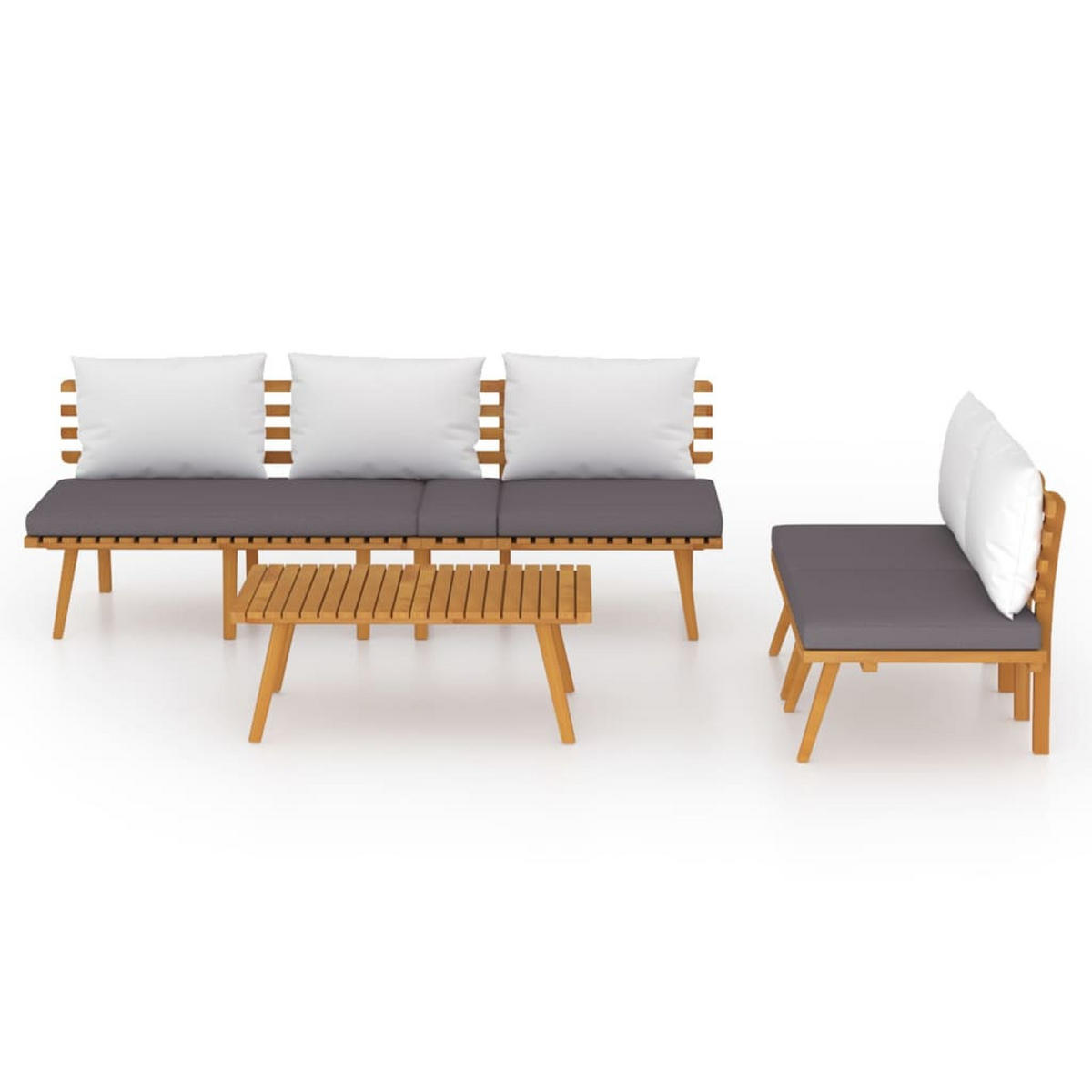 GARTEN-LOUNGE-SET 4-teilig Mit Kissen Massivholz Akazie - Dunkelgrau/Braun, Holz/Textil - vidaXL