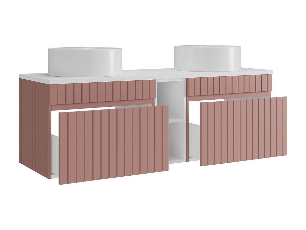 DOPPELWASCHTISCH - 140cm x 46cm - MDF - puderrosa, weiß - SATARA - Pink, Holz (140/46/46cm) - Vente-Unique