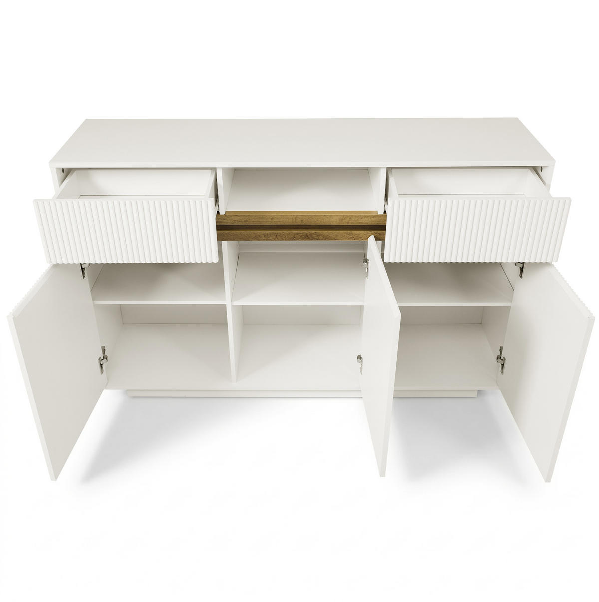 SIDEBOARD aus MDF und Spanplatte 140x40x85 cm Weiß mit LED-Beleuchtung, 2 Schubladen und verstellbaren Einlegeböden - Weiß, Holzwerkstoff (140/85/40cm) - Modfu