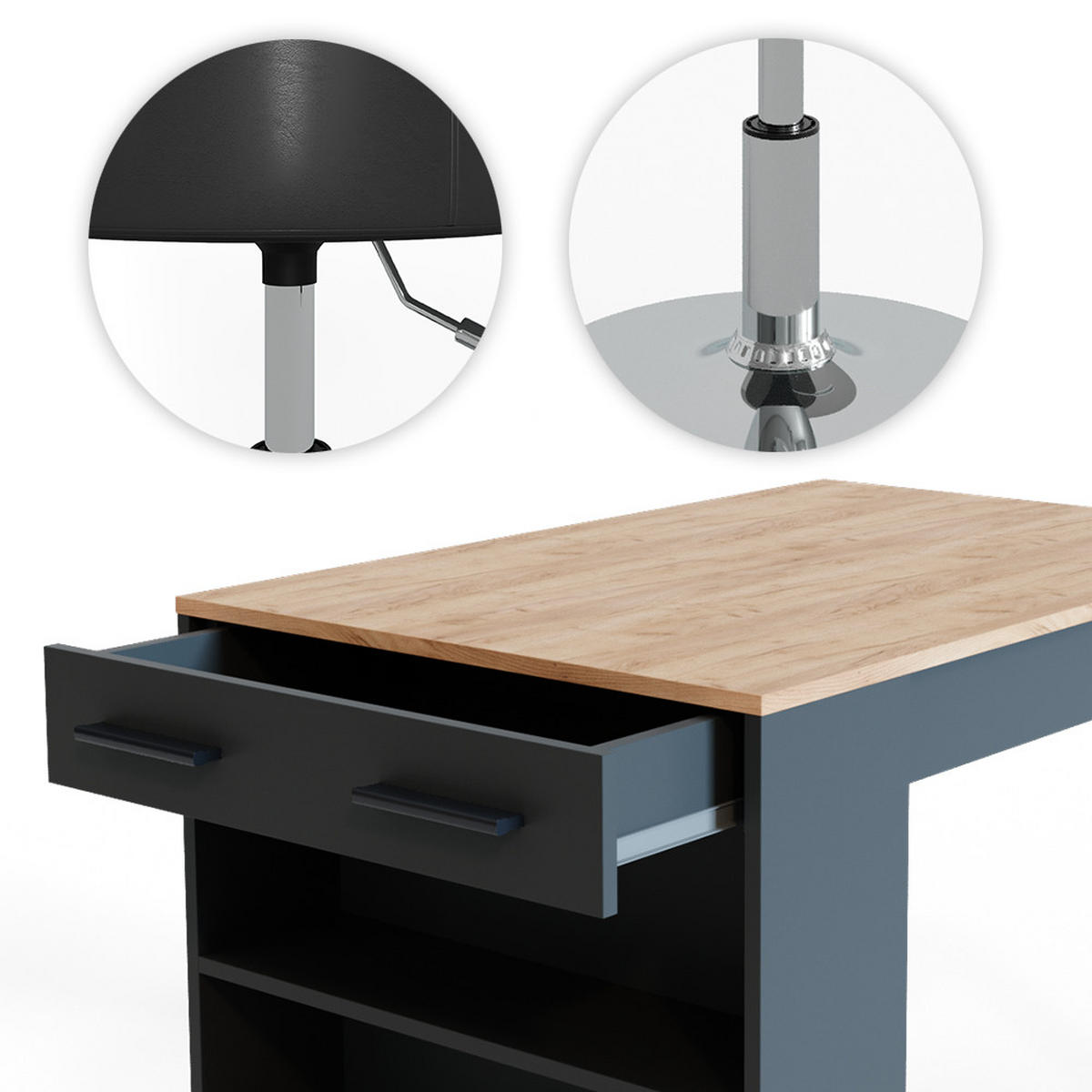 ESSTISCH-SET Repose Anthrazit/Goldkraft Eiche 67 x 100 cm mit 2 Hockern - Honigeiche/Anthrazit, Holzwerkstoff (67/77.5/100cm) - Vicco