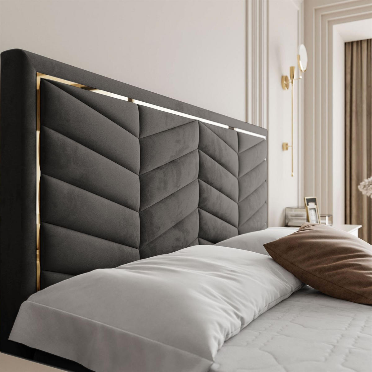 KONTINENTALBETT AURORA 180x200 mit Bettkasten Royal Velvet 185 - Grau, Textil (180/200cm) - Lookway