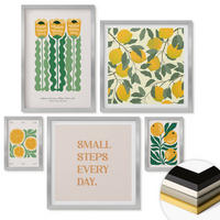 WANDBILDER 5er Set - 50x50 cm & 20x30 cm & 40x60 cm Silberner Rahmen - Pflanzenmuster mit Blumen - Silberfarben, Kunststoff (40/60cm) - ArtPrintCave