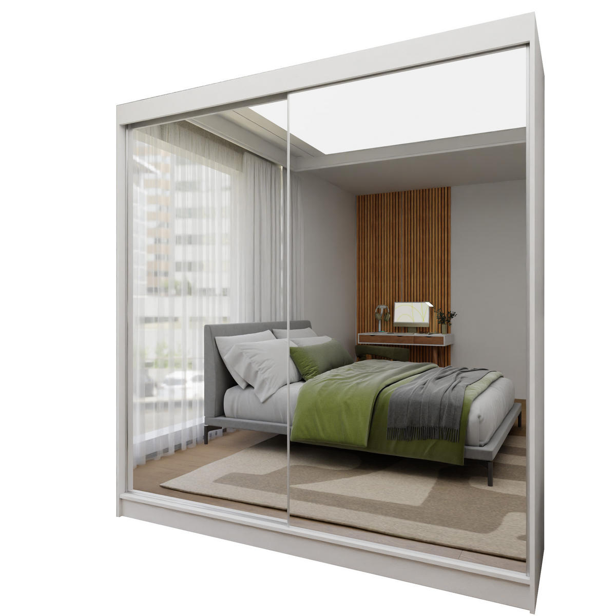 SCHWEBETÜRENSCHRANK BELLINA 200/216/61 cm 2-türig mit Spiegel Weiß - Weiß, Holzwerkstoff (200/216/61cm) - MASSENO
