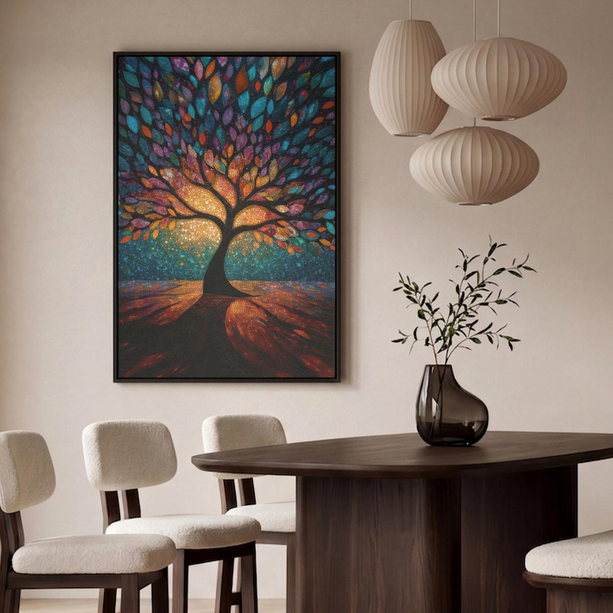 LEINWAND Bilder mit Rahmen - Mosaik - Bunt - Baum - Äste - 90x140 - Multicolor, Textil (90/140cm) - MuchoWow
