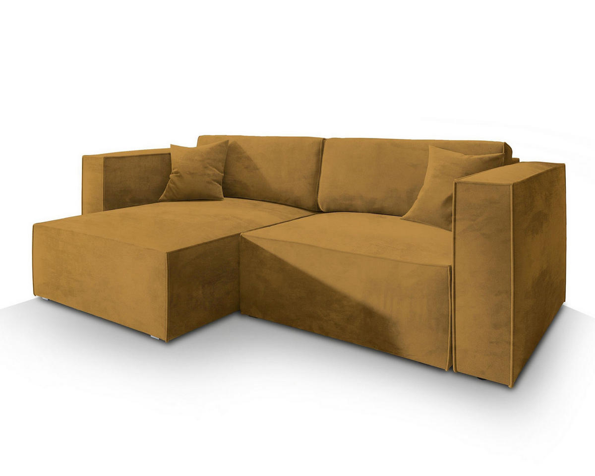 ROHOVÁ SEDAČKA NERIO žlutá - šedá/žlutá, dřevo/textil (245/148cm) - MASSENO