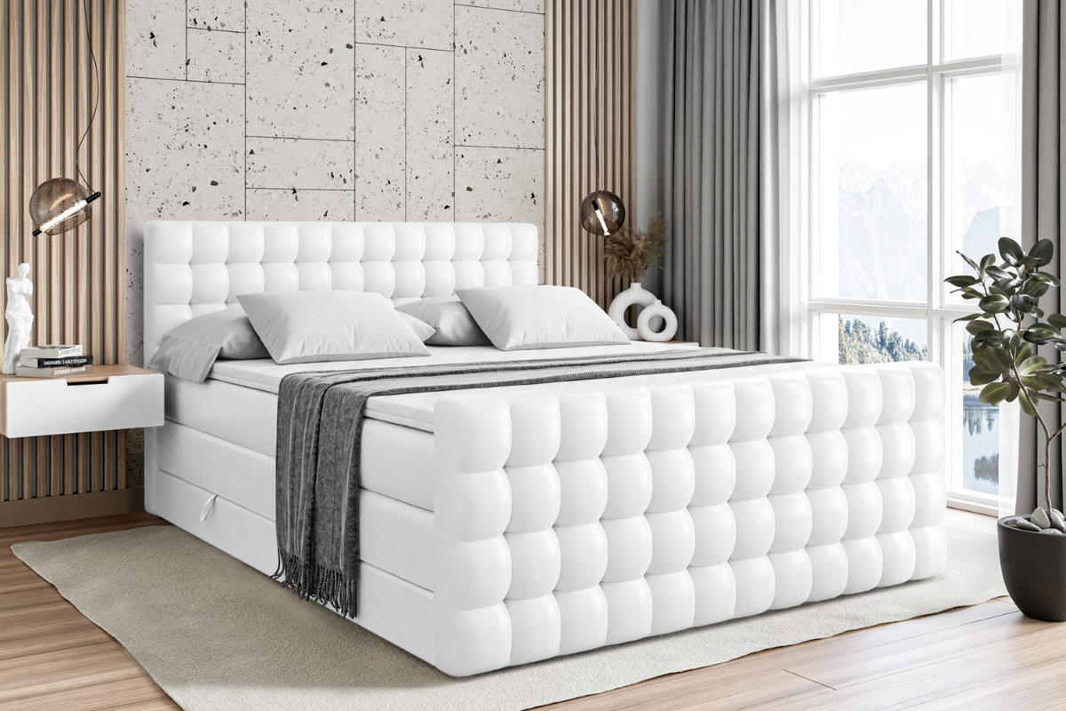 BOXSPRINGBETT VIONE-Z KING - 160 x 200 - H3/H4 - Weiß Hochglanz - Weiß, Holzwerkstoff (160/200cm) - ALTDECOR