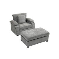 SESSEL DE-35287 mit USB und Getränkehalter Grau - Grau, Textil (98/83/148cm) - ComfortXL