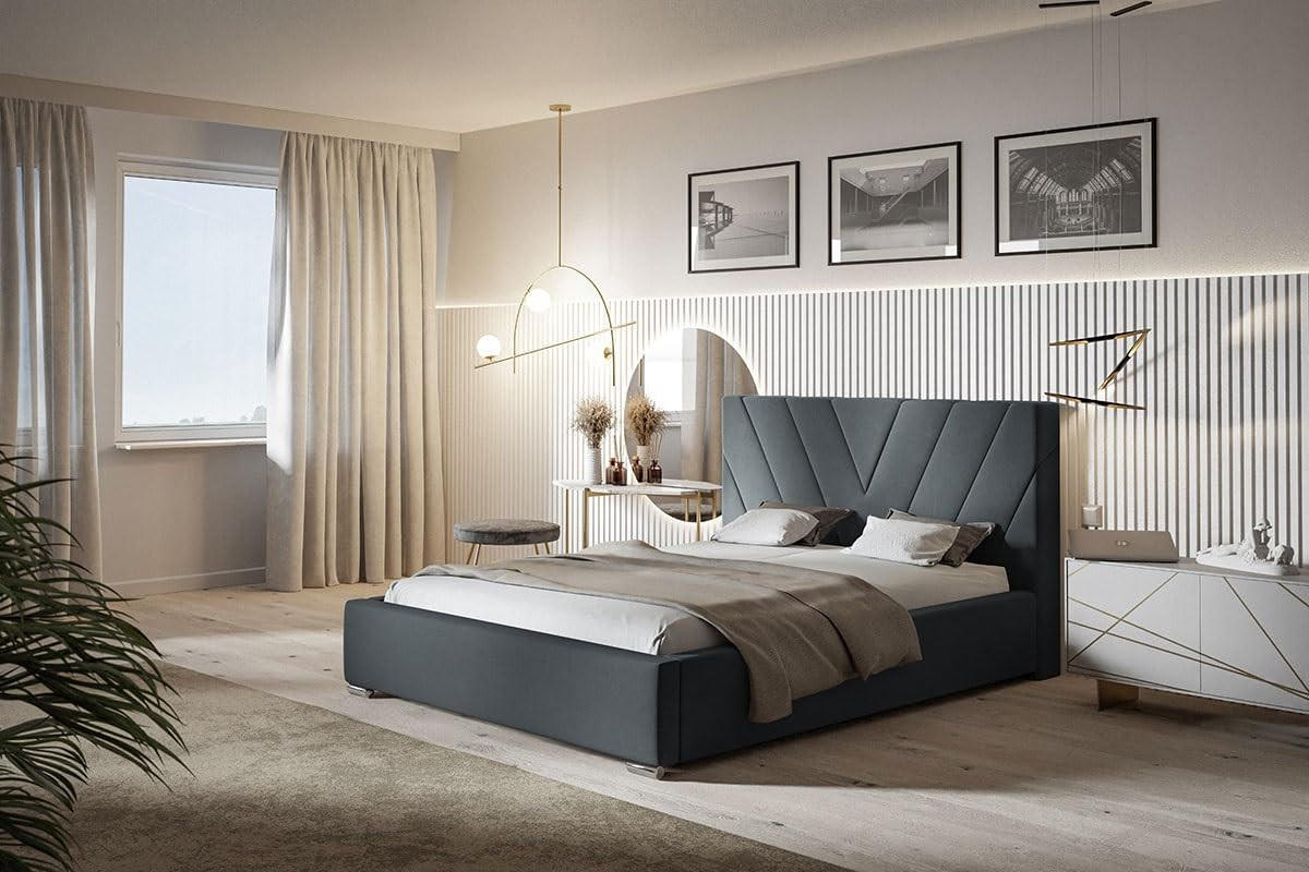 POLSTERBETT Palermo mit Kopfteil, 160x200 cm, Doppelbett mit Bettkasten und Lattenrost aus Holz, Velourstoff Dunkelgrau - Dunkelgrau, Holz/Textil (160/200cm) - Alpi-Möbel