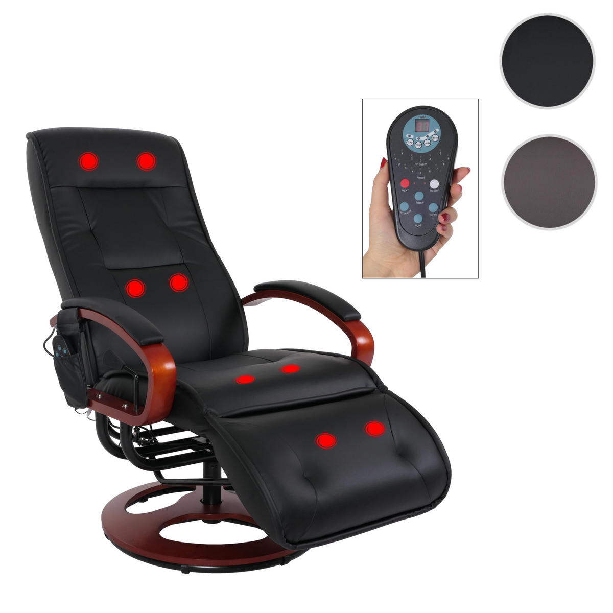 MASSAGESESSEL Athene HxBxT 118x69x143cm mit Massage Kunstleder Schwarz - Schwarz, Kunststoff (69/118/143cm) - BERLINLODGE