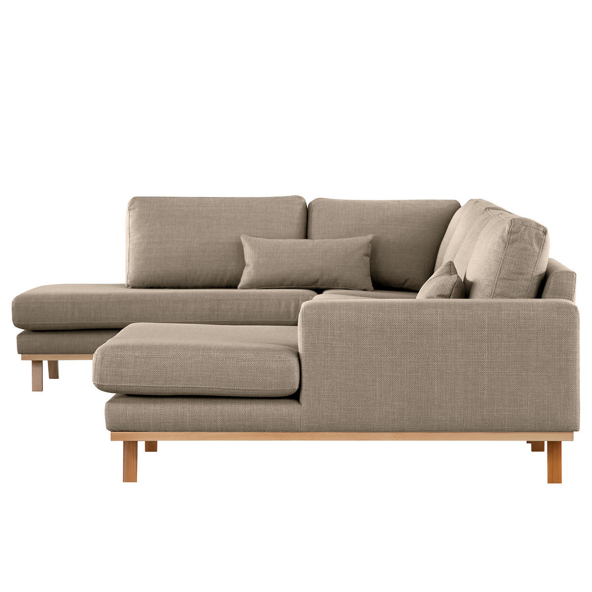 WOHNLANDSCHAFT mit Longchair - Taupe/Buchefarben, Buchenholz/Textil (371/81/219cm) - home24