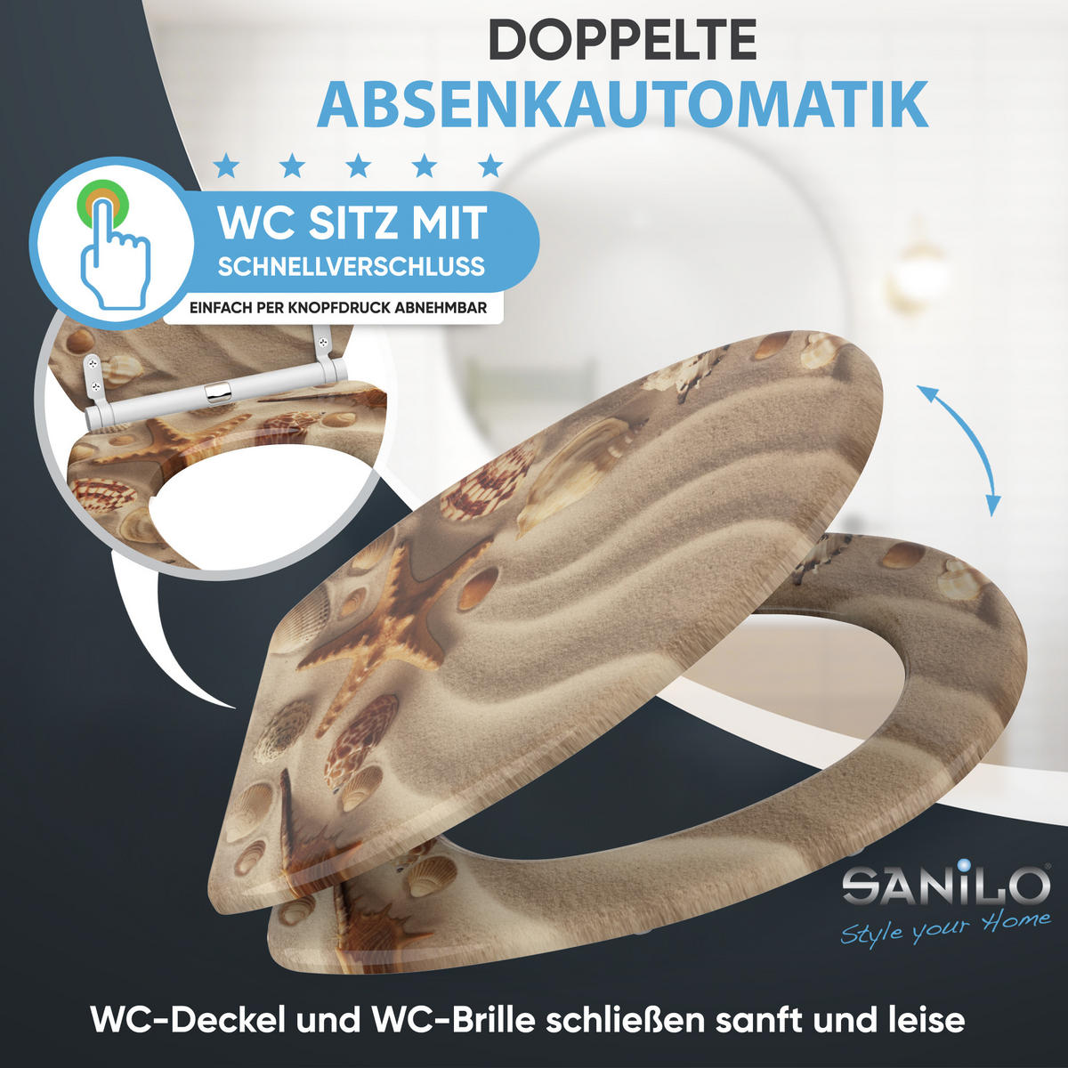 WC-SITZ mit Absenkautomatik & Top Fix Sanibel - Braun, Holzwerkstoff (37.7/5.5/48cm) - Sanilo