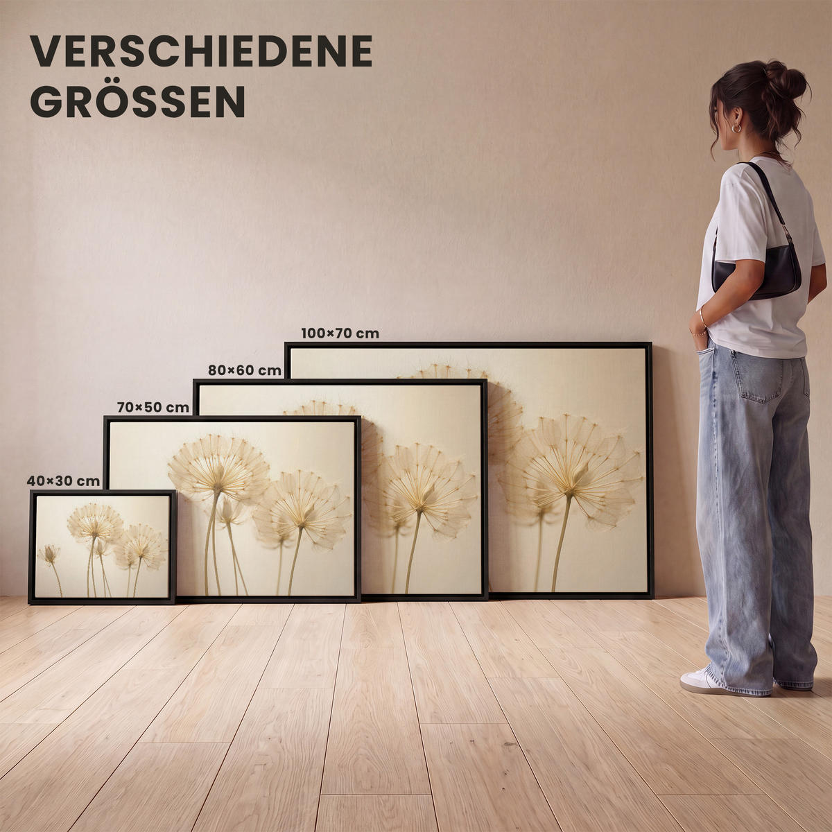 LEINWAND Bilder mit Rahmen - Sonnenlicht - Löwenzahn - Botanisch - Blumen - 40x30 - Creme, Textil (40/30cm) - MuchoWow