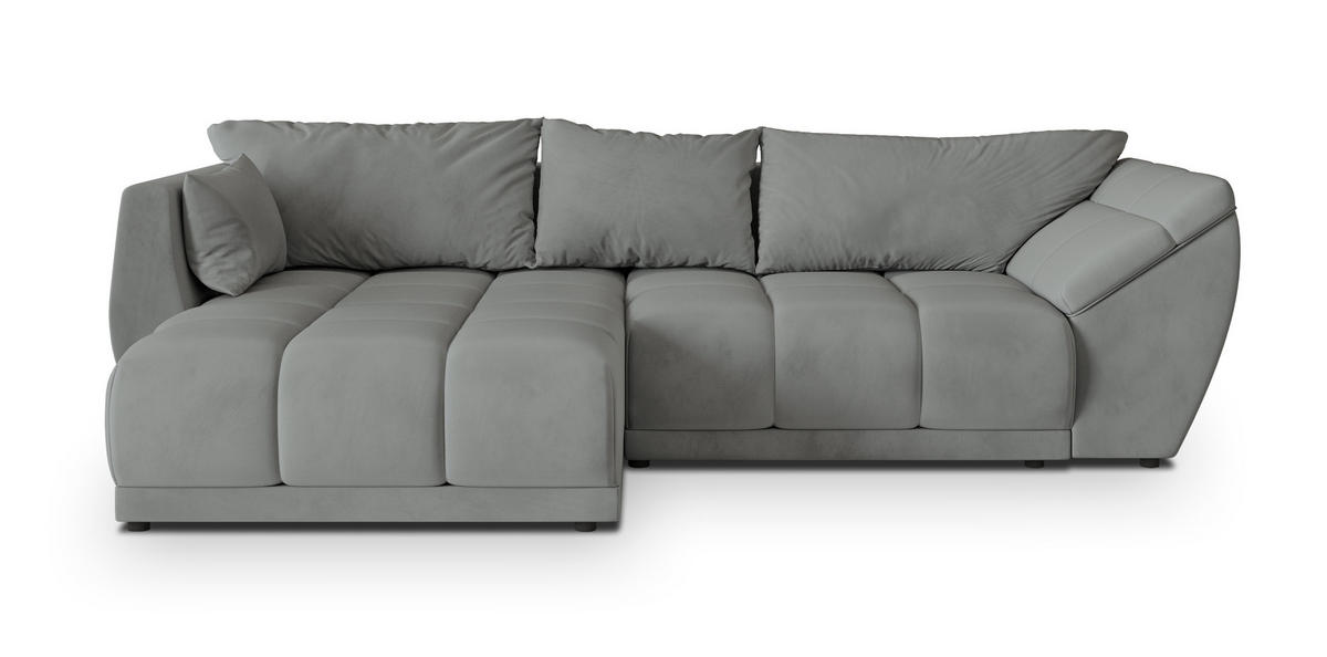 ECKSOFA ORENTI L-S Grau Velours-Stoff mit Schlaffunktion - Grau, Holz (287/182cm) - MASSENO