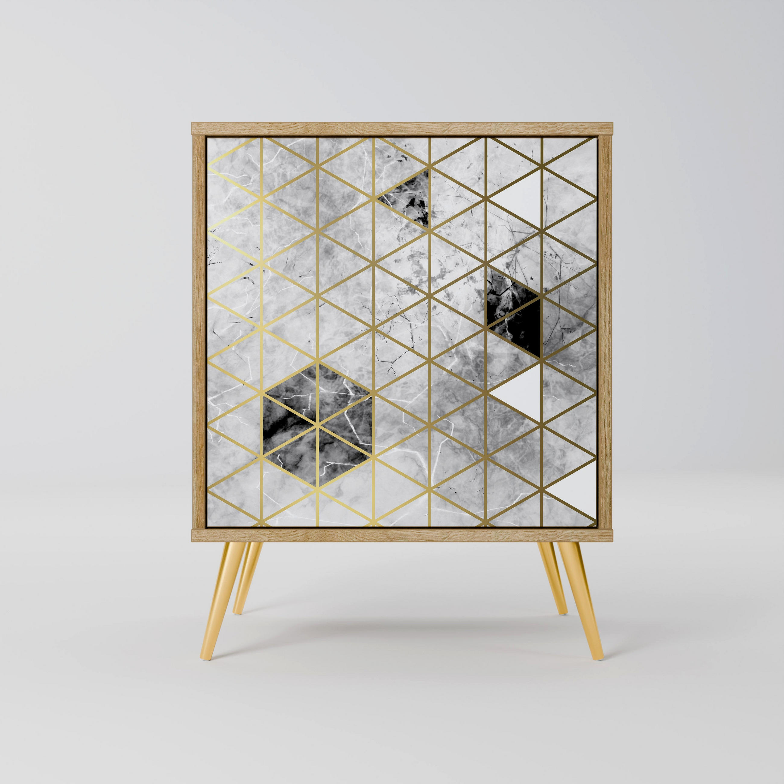 SIDEBOARD ASHEN ARIA, Eichefarben, 57,5x42x75,5 cm, Goldfarbene Metallfüße - Eichefarben/Goldfarben, Holzwerkstoff/Metall (57.5/75.5/42cm) - SpaceRebels