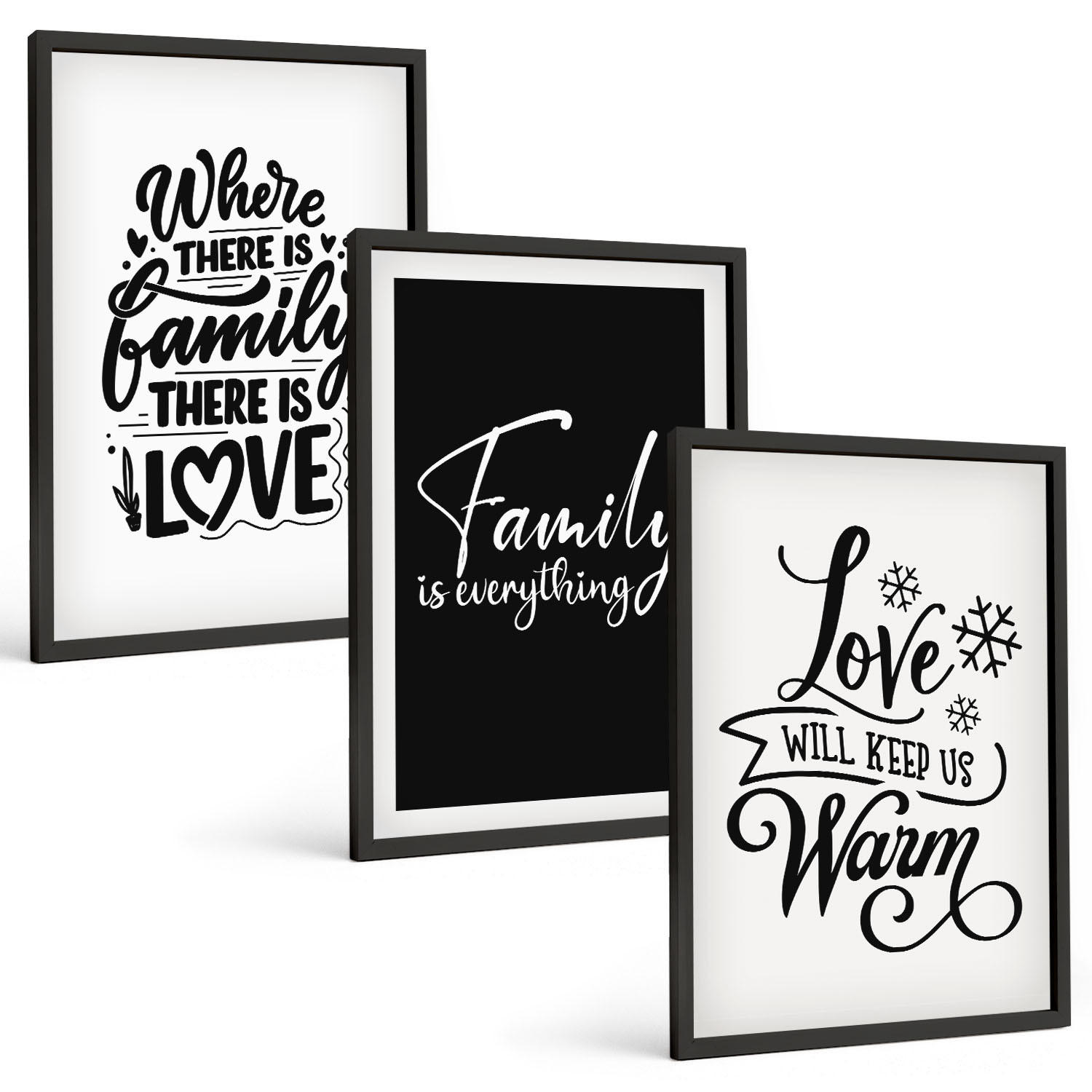 BILDER SET 3er Set - 40x60 cm Schwarzer Rahmen - Familie, Liebe, Wärme, Zuhause - Schwarz, Kunststoff (40/60cm) - TULUP