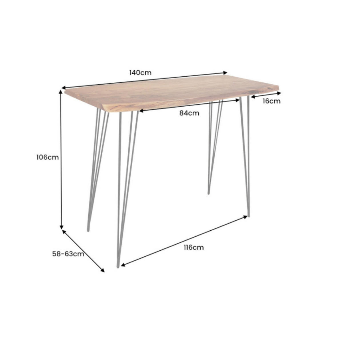 BARTISCH MAMMUT Akazie Natur 140cm - Schwarz/Braun, Holz/Metall (140/106/58cm) - riess-ambiente