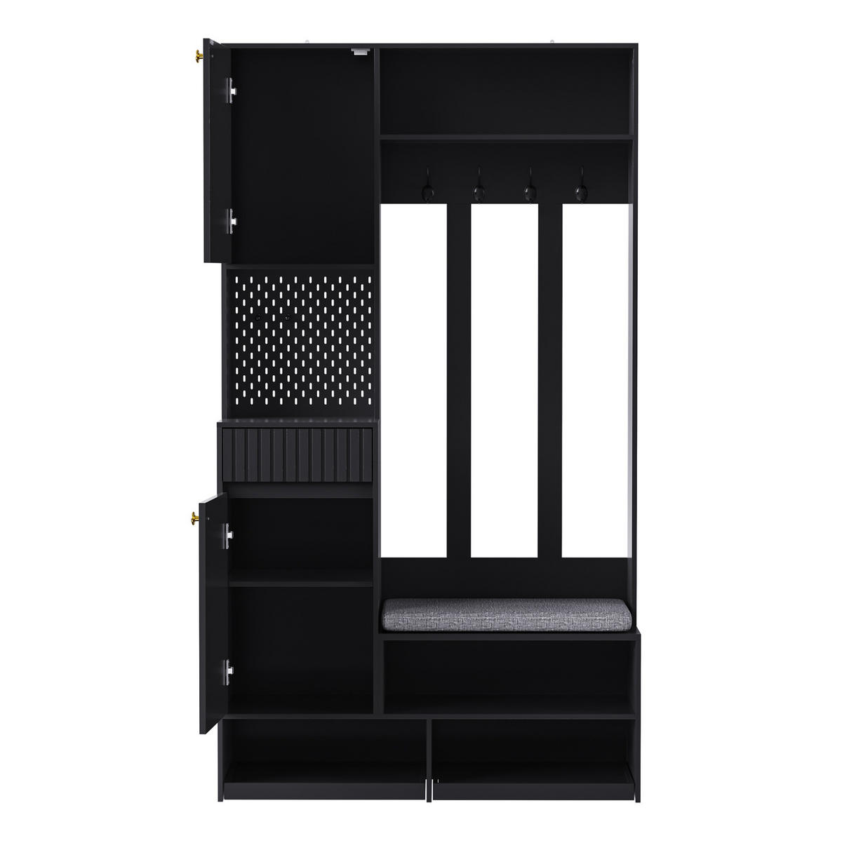 GARDEROBENSET 100/35/180 cm aus MDF mit gepolsterter Sitzbank Schwarz - Schwarz, Holzwerkstoff (100/180/35cm) - Modenvie