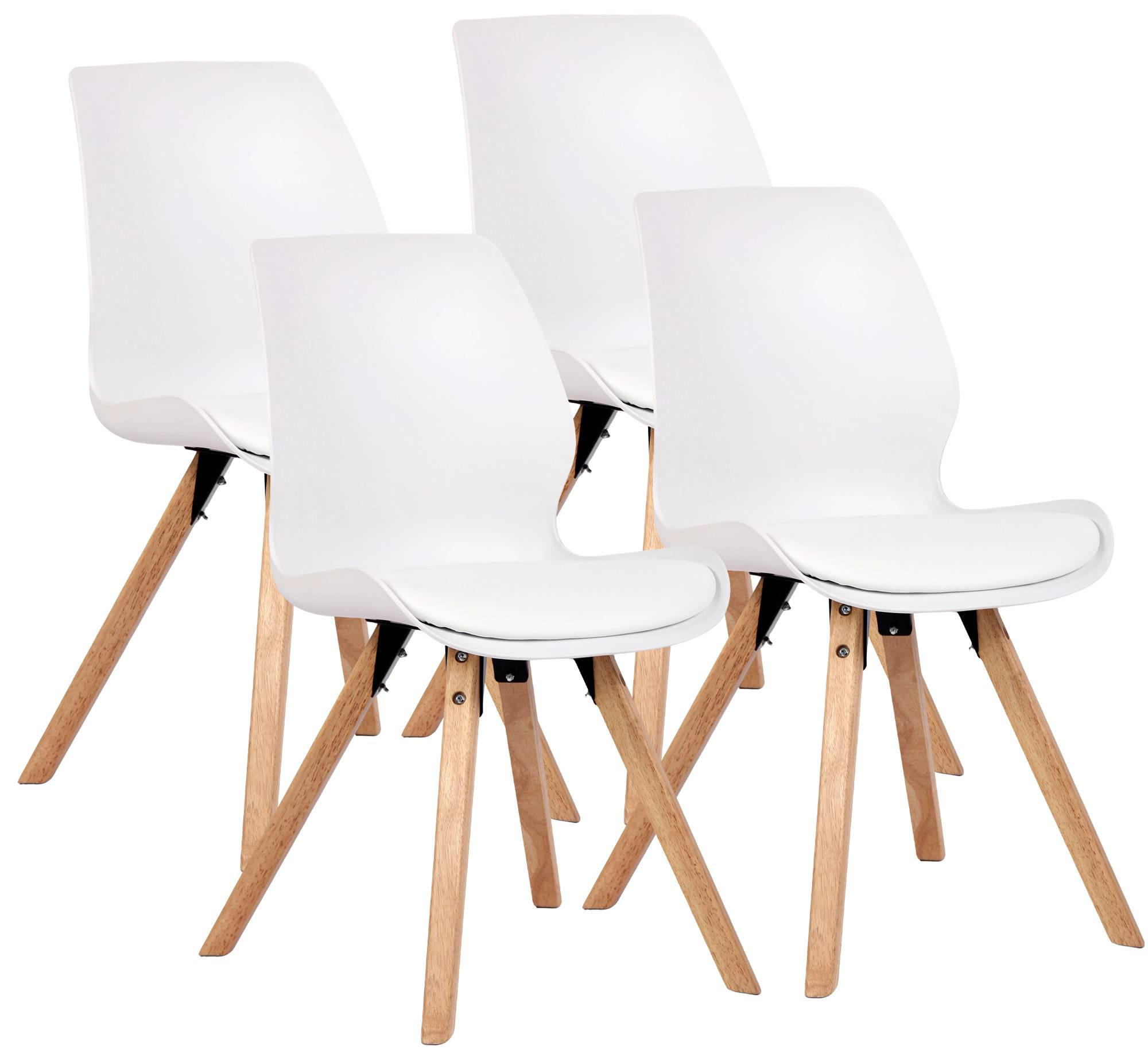 STUHL 4er Set Kunststoff Weiß - Eukalyptusholzfarben/Weiß, Holz/Kunststoff (49/87/58cm) - CLP