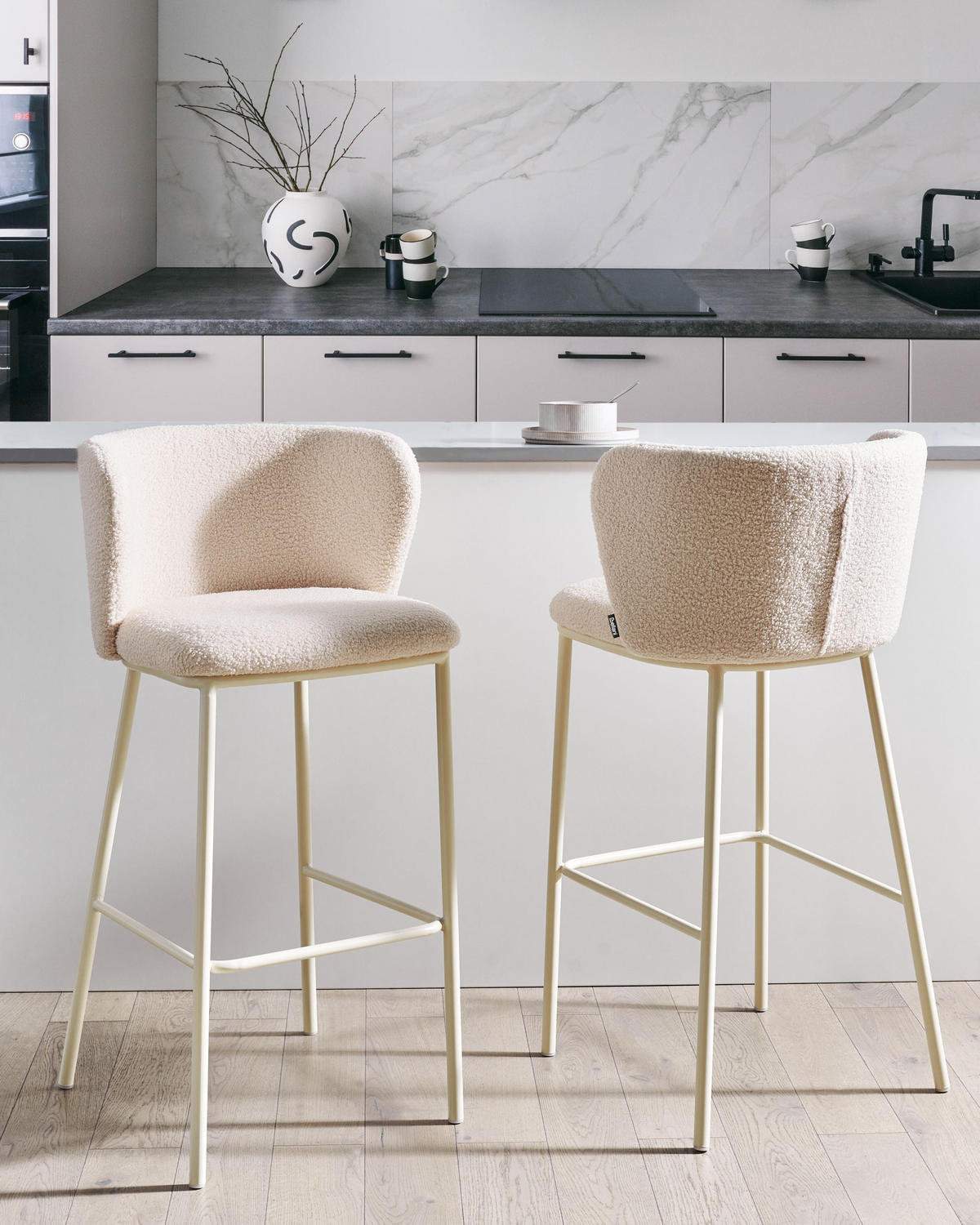BARSTÜHLEN 2er-Set Beige Mina II - Beige, Textil (52/98/46cm) - Beliani