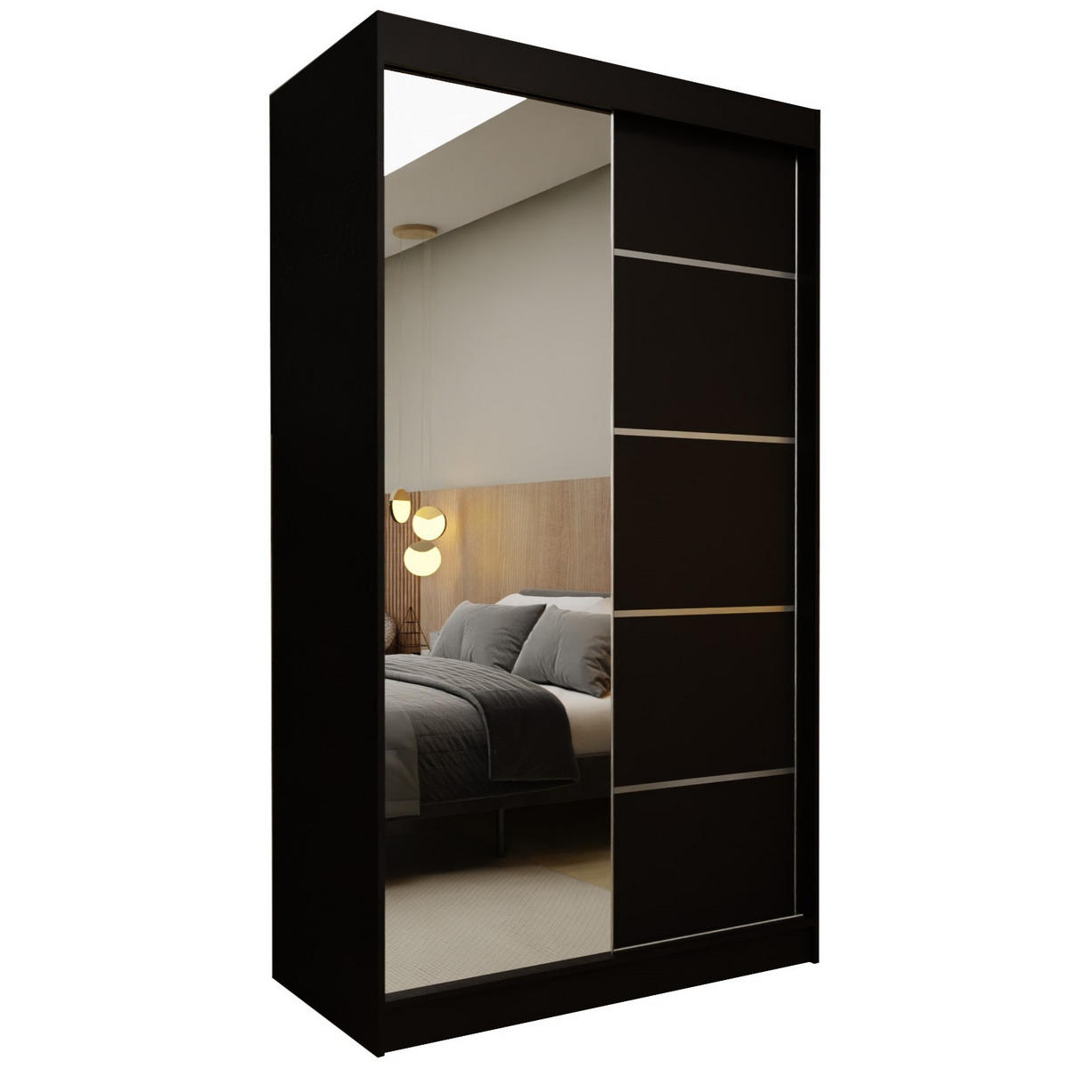 SCHWEBETÜRENSCHRANK MIRELLA 120/216/61 cm 2-türig mit Spiegel Schwarz - Schwarz, Holzwerkstoff (120/216/61cm) - MASSENO