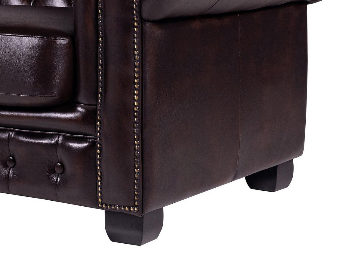 CHESTERFIELD Ledersofa 4-Sitzer - Büffelleder - Braun - BRENTON - Dunkelbraun, Leder (240/73/99cm) - Vente-Unique